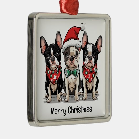 Frohe Weihnachten Boston Terrier Dogs Ornament Aus Metall (Rechts)