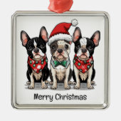 Frohe Weihnachten Boston Terrier Dogs Ornament Aus Metall (Vorne)