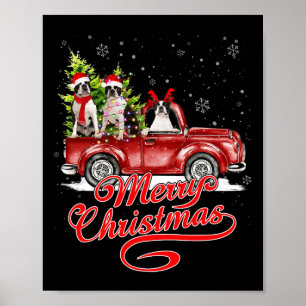 Frohe Weihnachten Boston Terrier Dogs Santa Reinde Poster
