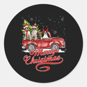 Frohe Weihnachten Boston Terrier Dogs Santa Reinde Runder Aufkleber