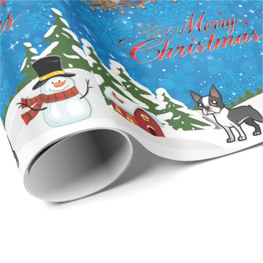 Frohe Weihnachten Boston Terrier Geschenkpapier (Rolleneckpunkt)