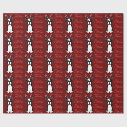 Frohe Weihnachten! Boston Terrier Wrapping Paper Geschenkpapier (Flach)