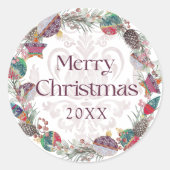 Frohe Weihnachten Botancial & Baubles Wreath Runder Aufkleber (Vorderseite)
