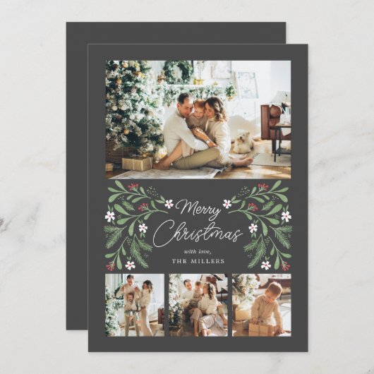 Frohe Weihnachten Botanische 4 Foto-Karte (Vorne/Hinten)
