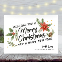 Frohe Weihnachten botanische Kalligrafie Non-Foto