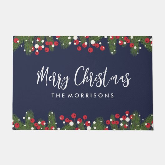 Frohe Weihnachten Botanische Pine & Berry Custom B Fußmatte (Vorderseite)
