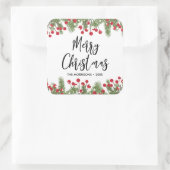 Frohe Weihnachten Botanische Pine & Berry Custom Quadratischer Aufkleber (Tasche)