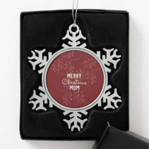 Frohe Weihnachten Botanische Zweige Schneeflocken Zinn-Ornament
