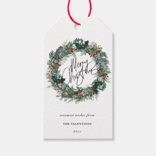 Frohe Weihnachten Botanischer Berry Wreath Geschenkanhänger (Vorderseite)