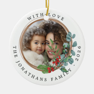 Frohe Weihnachten Botanischer Kranz Foto Keramik Ornament