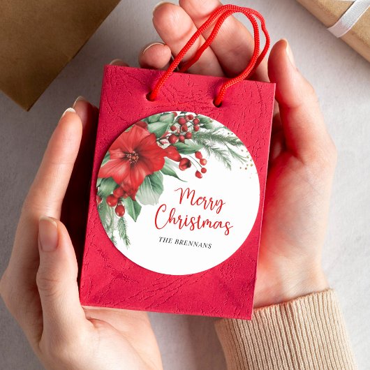 Frohe Weihnachten Botanischer Roter Feiertag Runder Aufkleber