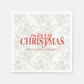 Frohe Weihnachten Botanischer Roter Grüner Blumenu Serviette (Vorderseite)