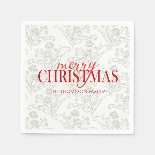 Frohe Weihnachten Botanischer Roter Grüner Blumenu Serviette (Vorderseite)
