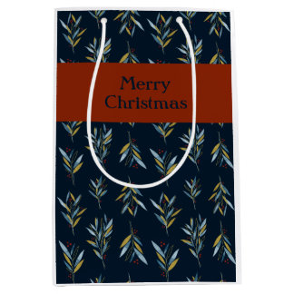 Frohe Weihnachten Botany Bouquets Pattern Geschenk Mittlere Geschenktüte