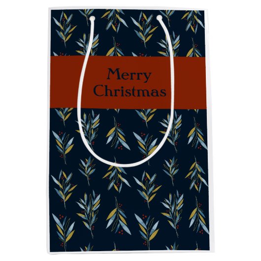 Frohe Weihnachten Botany Bouquets Pattern Geschenk Mittlere Geschenktüte (Vorderseite)