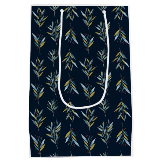 Frohe Weihnachten Botany Bouquets Pattern Geschenk Mittlere Geschenktüte (Rückseite)