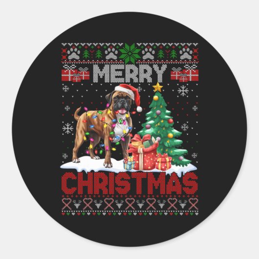 Frohe Weihnachten Boxer Dog Liebhaber Familie Ugly Runder Aufkleber (Vorderseite)