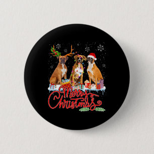 Frohe Weihnachten Boxer Dog Santa Reindeer Light X Button