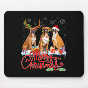 Frohe Weihnachten Boxer Dog Santa Reindeer Light X Mousepad