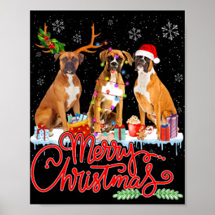 Frohe Weihnachten Boxer Dog Santa Reindeer Light X Poster