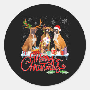 Frohe Weihnachten Boxer Dog Santa Reindeer Light X Runder Aufkleber
