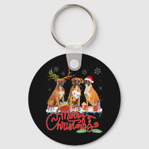 Frohe Weihnachten Boxer Dog Santa Reindeer Light X Schlüsselanhänger