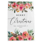 Frohe Weihnachten | Branchen Winter Floral & Pine Mittlere Geschenktüte (Rückseite)