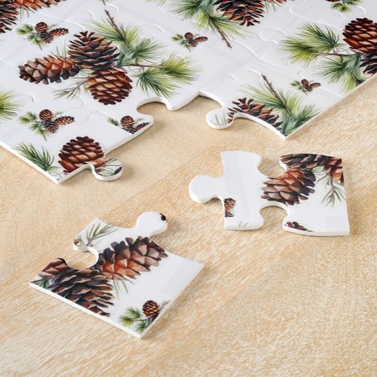 Frohe Weihnachten Braune Zapfen Grüne Blätter Puzzle (Seite)