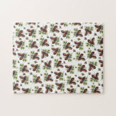 Frohe Weihnachten Braune Zapfen Grüne Blätter Puzzle (Horizontal)