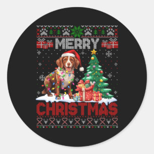 Frohe Weihnachten Brittany Dog Liebhaber Familie U Runder Aufkleber