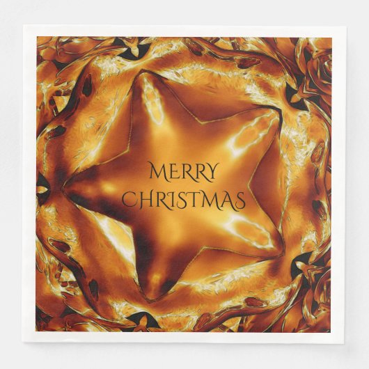 Frohe Weihnachten Brown Gold Kupfer Elegant Star Serviette (Vorderseite)