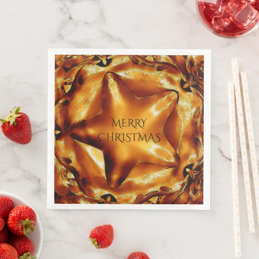 Frohe Weihnachten Brown Gold Kupfer Elegant Star Serviette (Beispiel)