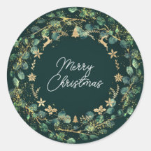 Frohe Weihnachten Brown Green Wreath Woodland Gold