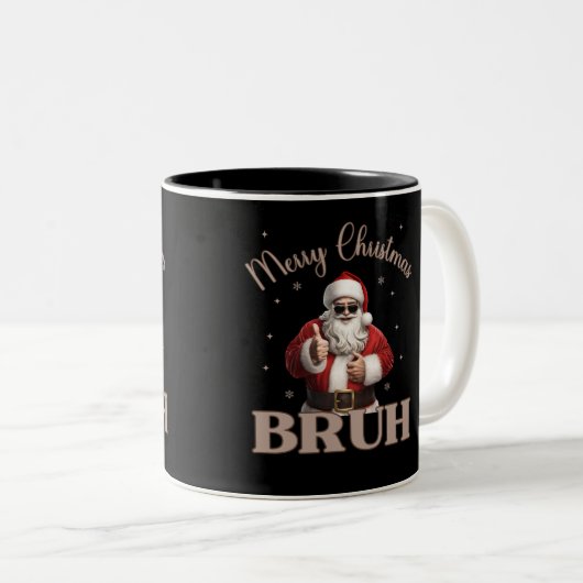 Frohe Weihnachten BRUH Funny Design Zweifarbige Tasse (VorderseiteRechts)