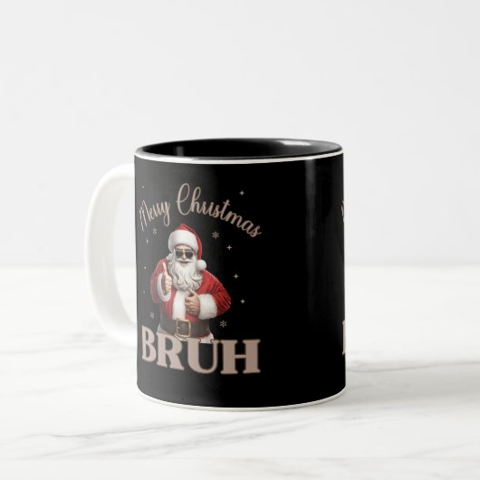 Frohe Weihnachten BRUH Funny Design Zweifarbige Tasse (Vorderseite Links)