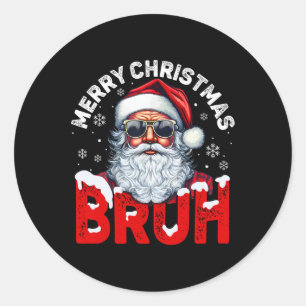 Frohe Weihnachten Bruh Funny Santa Claus Retro Men Runder Aufkleber