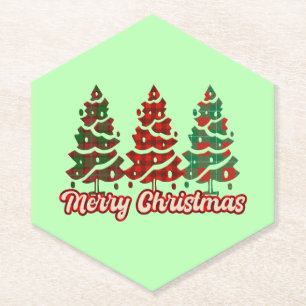 Frohe Weihnachten Buffalo Karierte Bäume Design-42 Untersetzer