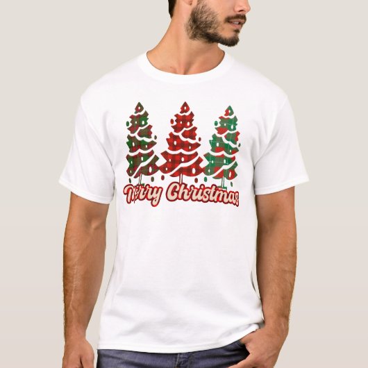 Frohe Weihnachten - Buffalo Karierte Bäume Design T-Shirt (Vorderseite)