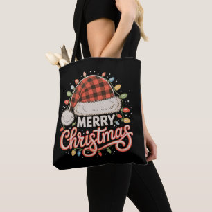Frohe Weihnachten Buffalo Rot kariert Santa Hut Xm Tasche