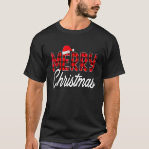 Frohe Weihnachten Büffel Kariert Roter Santa Hut X T-Shirt