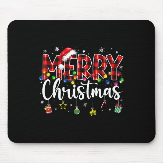 Frohe Weihnachten Büffel Kariert Roter Weihnachtsm Mousepad (Vorne)