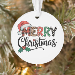Frohe Weihnachten Büffel Kariert Santa Hut Liebe X Ornament