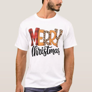 Frohe Weihnachten Büffel Rot Kariert Gepard Leopar T-Shirt