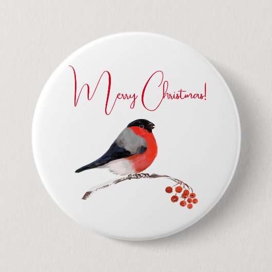 Frohe Weihnachten, Bullfinch im Winter Button (Vorderseite)