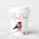 Frohe Weihnachten, Bullfinch im Winter Pappbecher (Vorderseite)