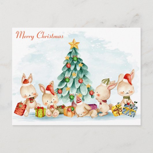 Frohe Weihnachten Bunnies Postcard Postkarte (Vorderseite)