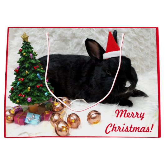 Frohe Weihnachten Bunny Rabbit in einer Weihnachts Große Geschenktüte (Vorderseite)