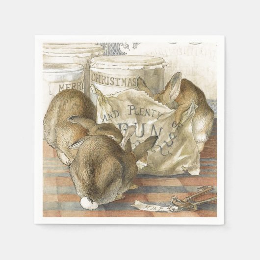 Frohe Weihnachten Bunny Rabbits Serviette (Vorderseite)