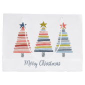 Frohe Weihnachten bunt gestapelte Bäume Große Geschenktüte (Rückseite)