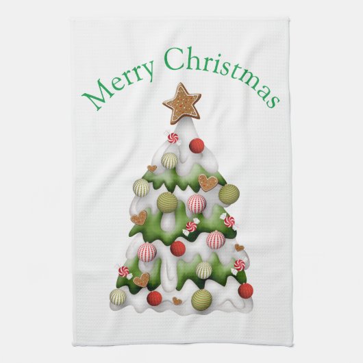 Frohe Weihnachten bunter Schnee Weihnachtsbaum Geschirrtuch (Vertikal)